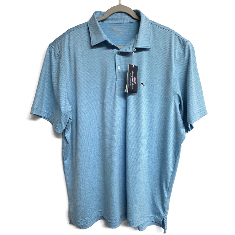 Vineyard Vines Mens XL On-The-Go Sankaty Polo Shirt Blue Heathered Stripe NEW